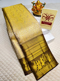 Gold Pure Kancheepuram Silk Saree with Purple Zari Border & Medallion Pallu