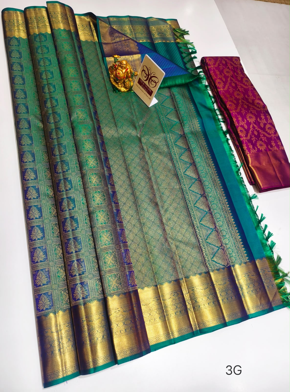 Authentic , hand- woven kancheepuram silk saree- green colour