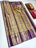 Royal purple and gold Kancheepuram pure silk saree with intricate zari weave